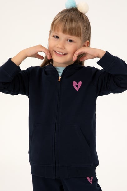Kız Çocuk Lacivert Fermuarlı Basic Sweatshirt