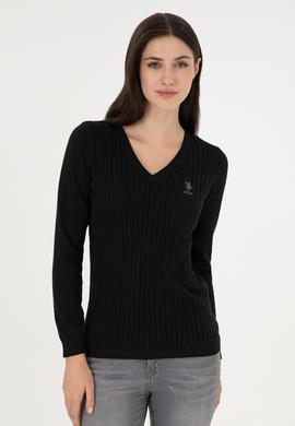 Kadın Siyah Basic V Yaka Kazak - 50289486039