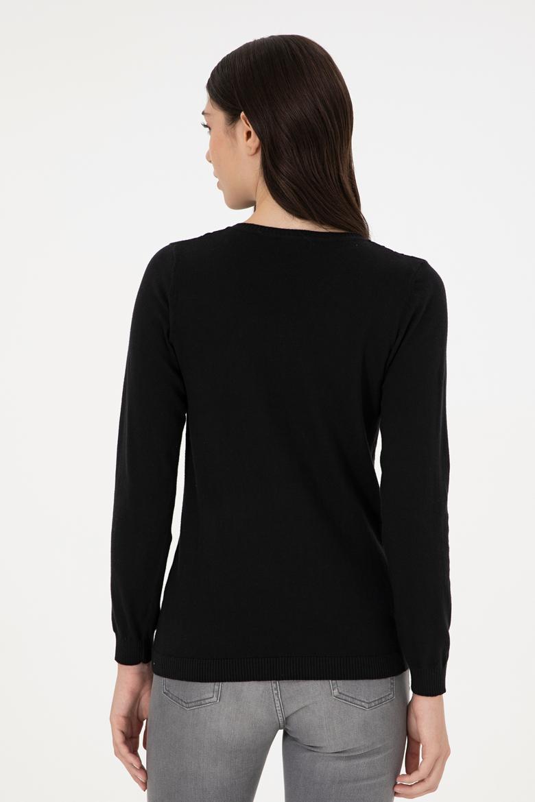 Kadın Siyah Basic V Yaka Kazak - 50289486039