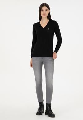 Kadın Siyah Basic V Yaka Kazak - 50289486039