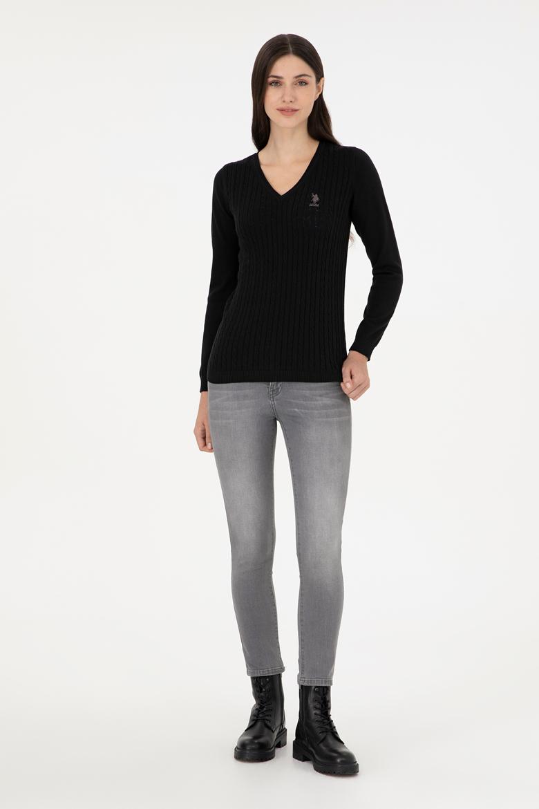 Kadın Siyah Basic V Yaka Kazak - 50289486039