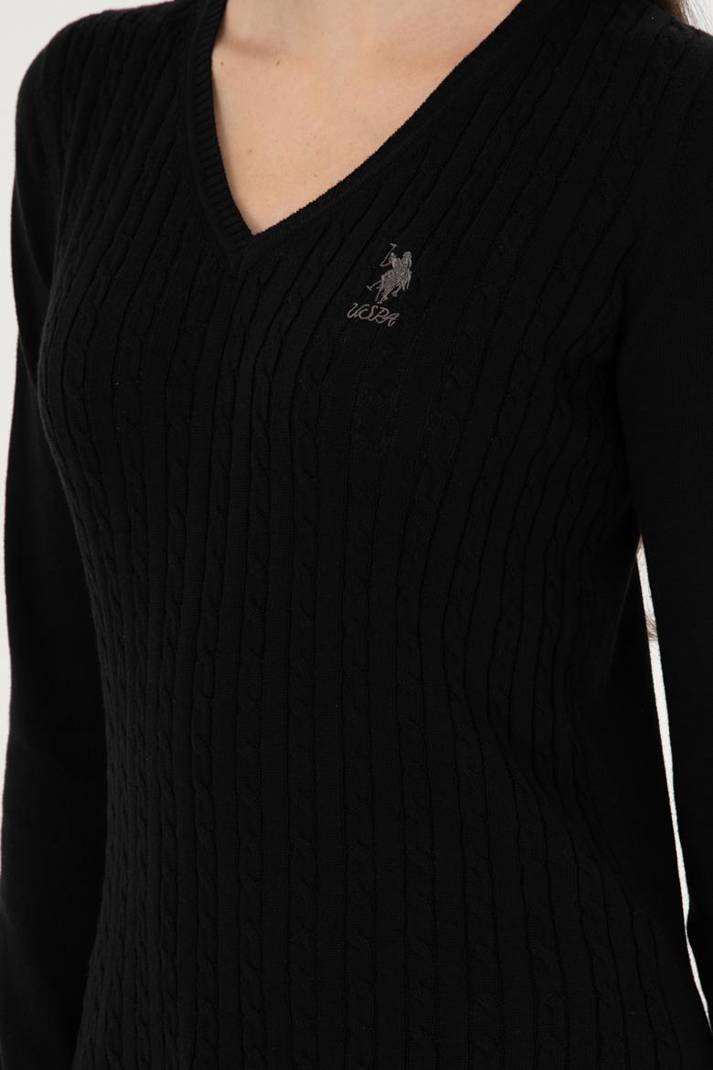 Kadın Siyah Basic V Yaka Kazak - 50289486039