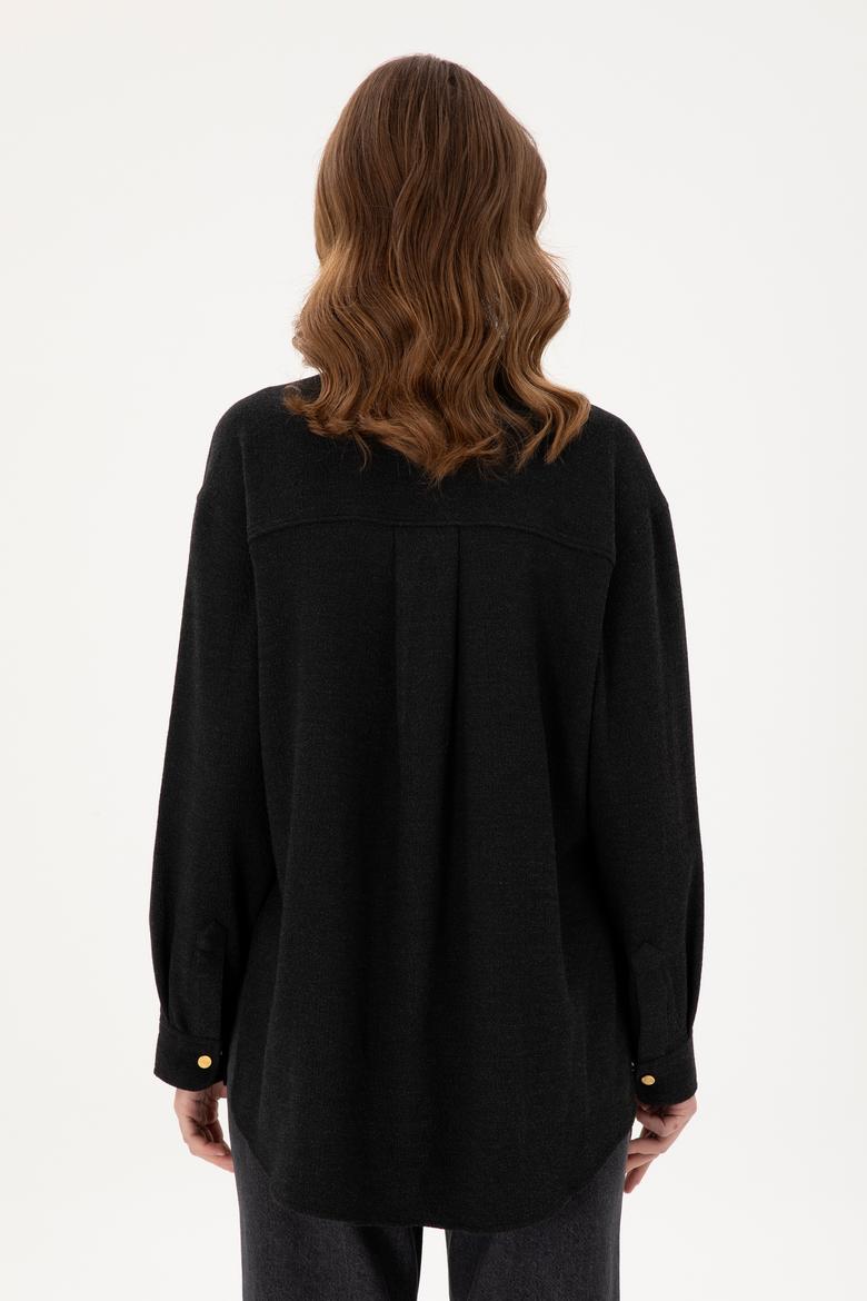 Kadın Siyah Uzun Kollu Gömlek - 50289843026
