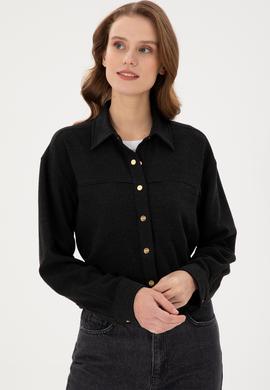 Kadın Siyah Uzun Kollu Gömlek - 50289843026