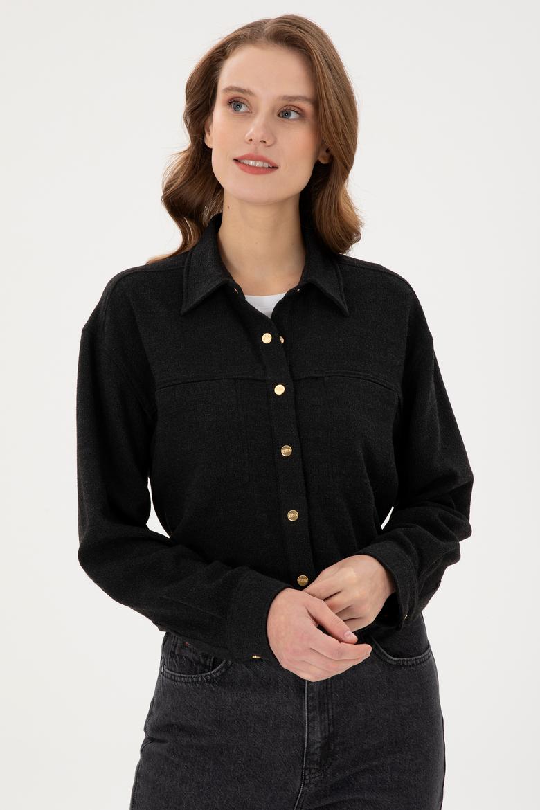 Kadın Siyah Uzun Kollu Gömlek - 50289843026