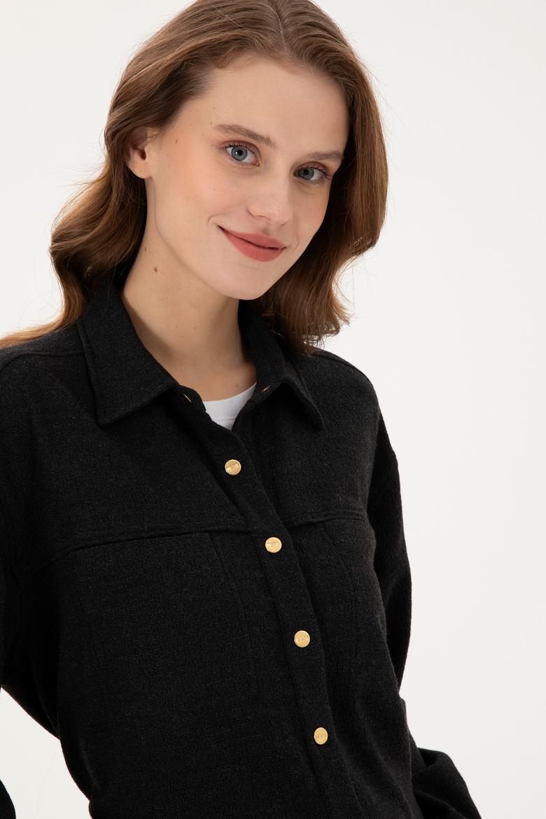 Kadın Siyah Uzun Kollu Gömlek - 50289843026