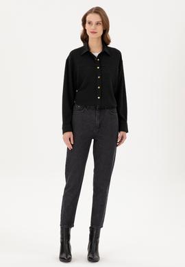 Kadın Siyah Uzun Kollu Gömlek - 50289843026