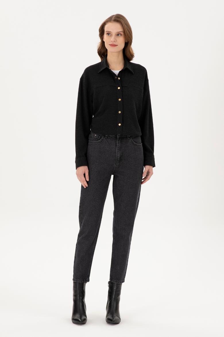 Kadın Siyah Uzun Kollu Gömlek - 50289843026