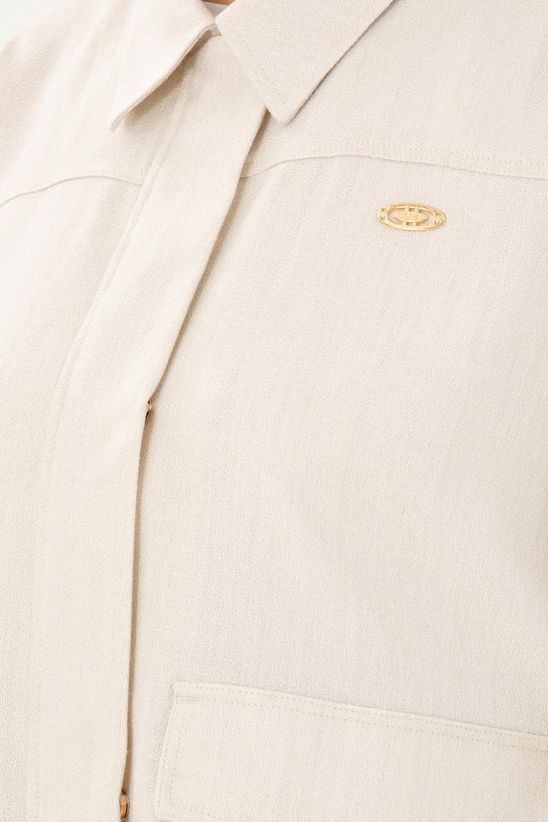 Kadın Ekru Uzun Kollu Gömlek - 50290292007