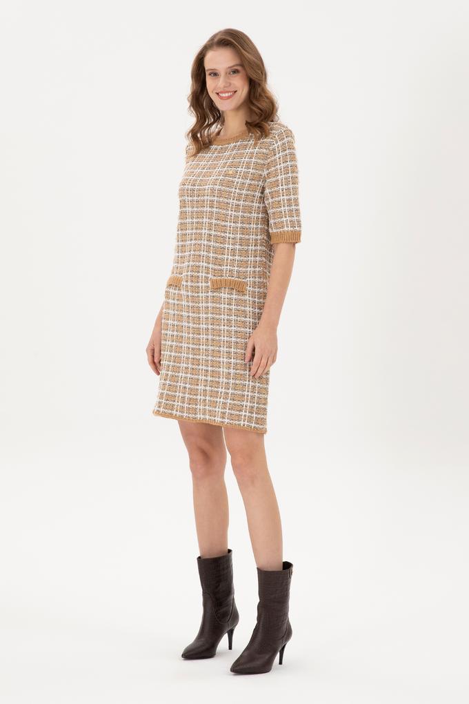 Kadın Camel Bisiklet Yaka Triko Elbise