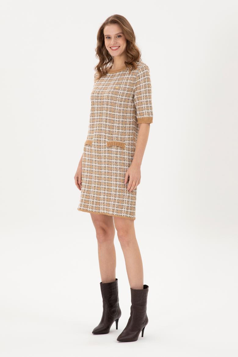 Kadın Camel Bisiklet Yaka Triko Elbise