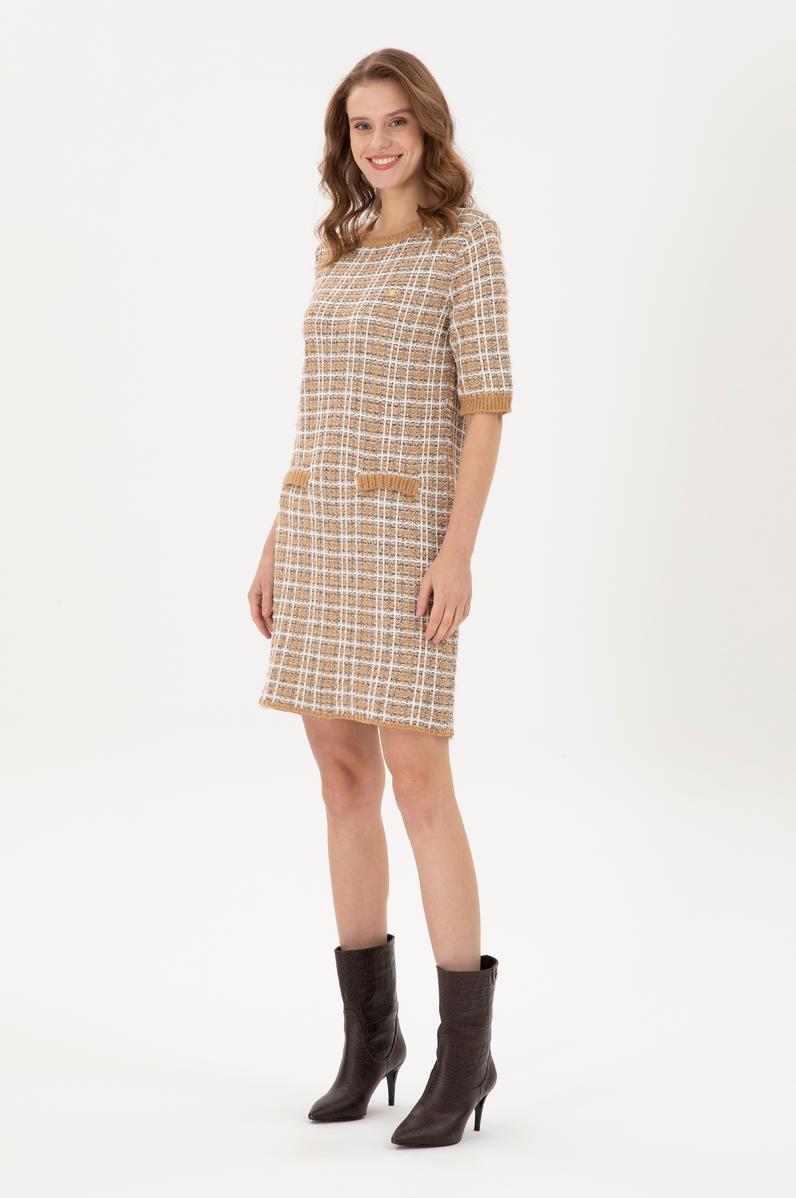 Kadın Camel Bisiklet Yaka Triko Elbise