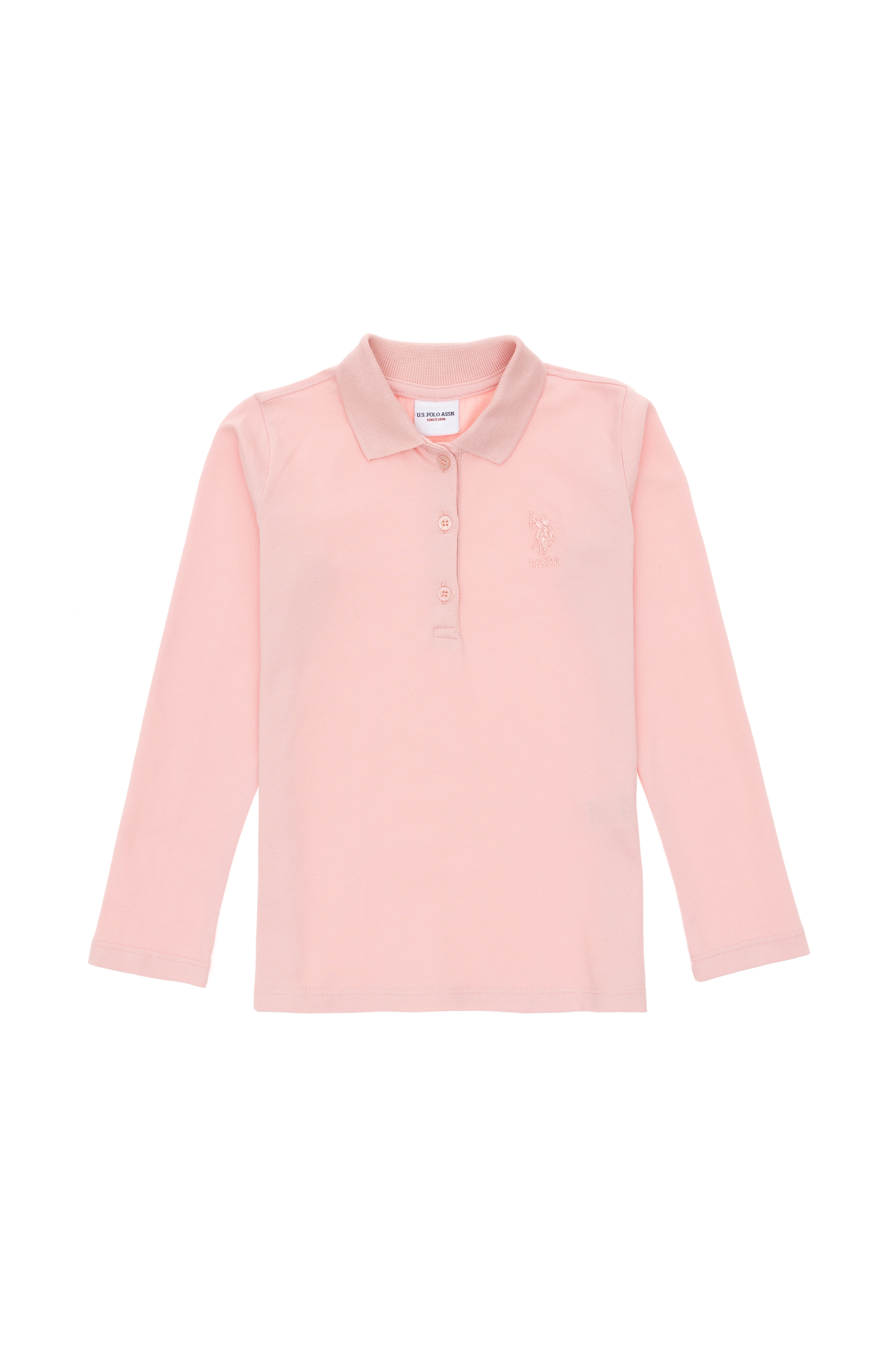 Kız Çocuk Toz Pembe Polo Yaka Basic Sweatshirt - Image 1