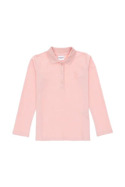 Kız Çocuk Toz Pembe Polo Yaka Basic Sweatshirt