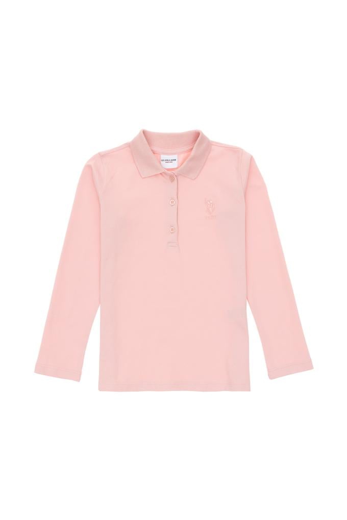 Kız Çocuk Toz Pembe Polo Yaka Basic Sweatshirt