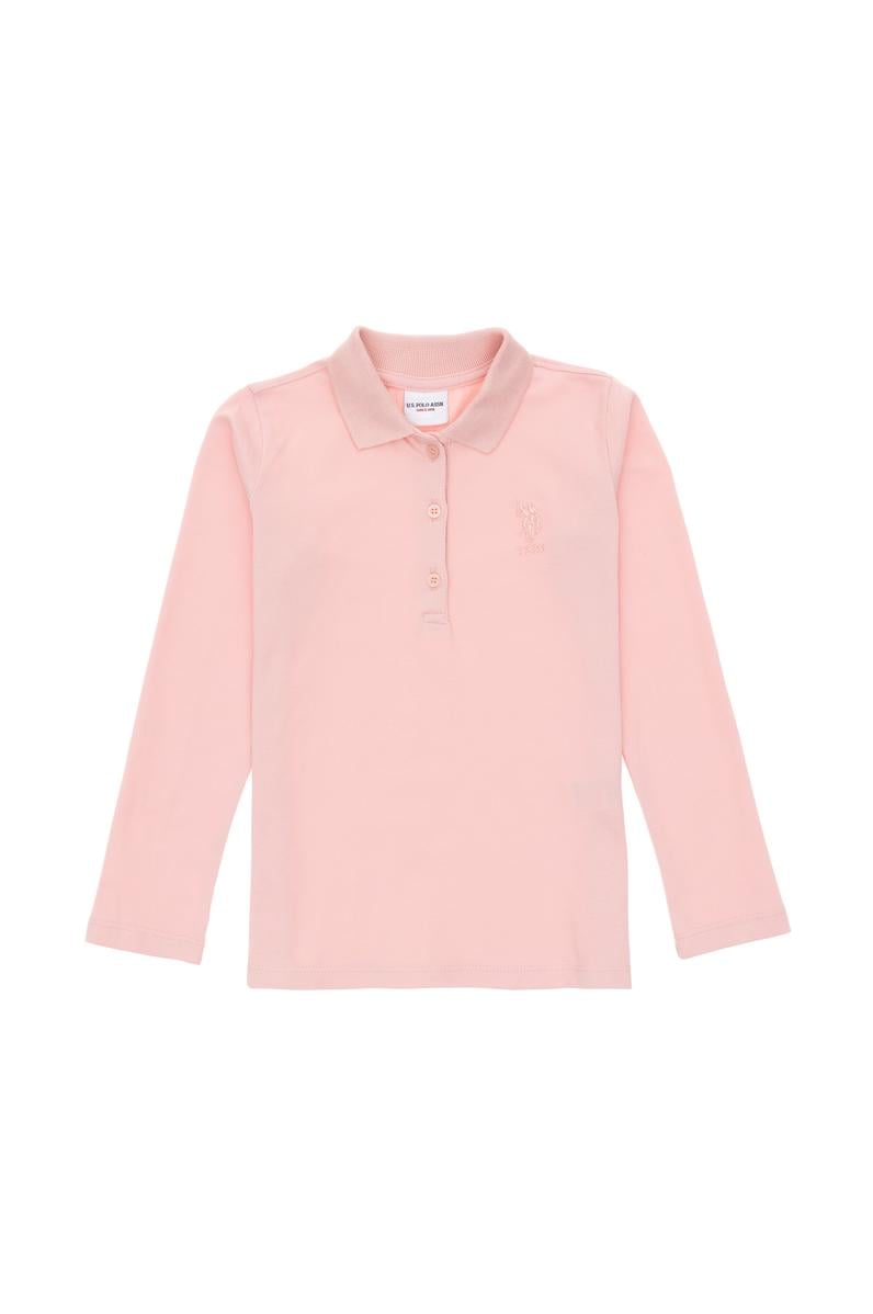 Kız Çocuk Toz Pembe Polo Yaka Basic Sweatshirt