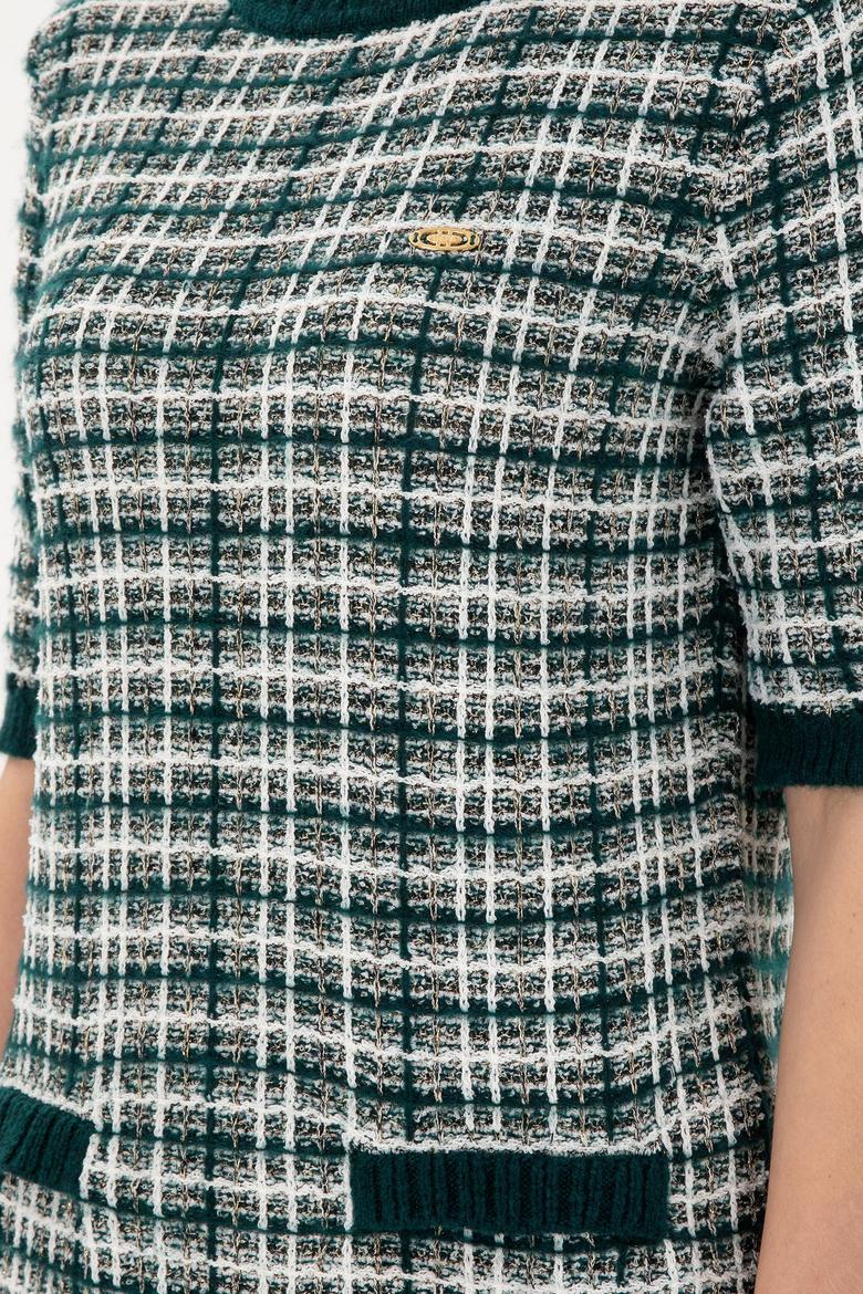 Kadın Koyu Yeşil Bisiklet Yaka Triko Elbise - 50293076020