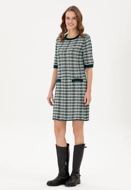 Kadın Koyu Yeşil Bisiklet Yaka Triko Elbise - 50293076020