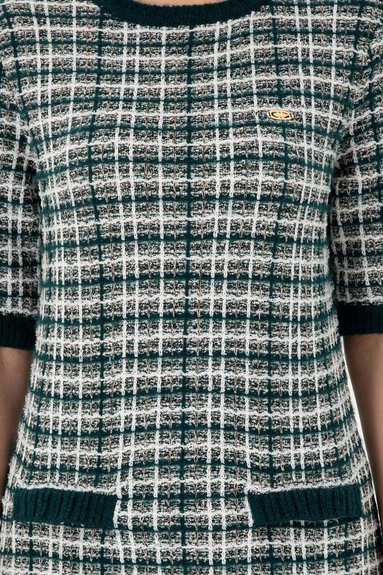 Kadın Koyu Yeşil Bisiklet Yaka Triko Elbise - 50293076020