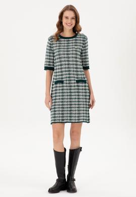 Kadın Koyu Yeşil Bisiklet Yaka Triko Elbise - 50293076020