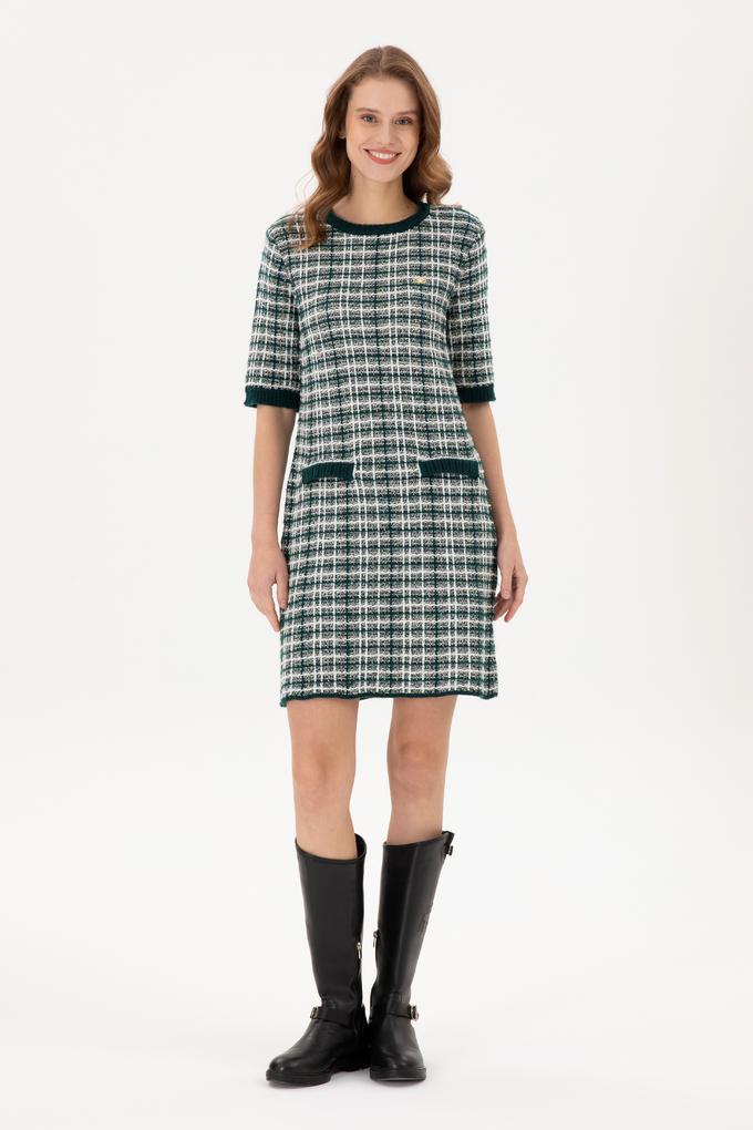 Kadın Koyu Yeşil Bisiklet Yaka Triko Elbise