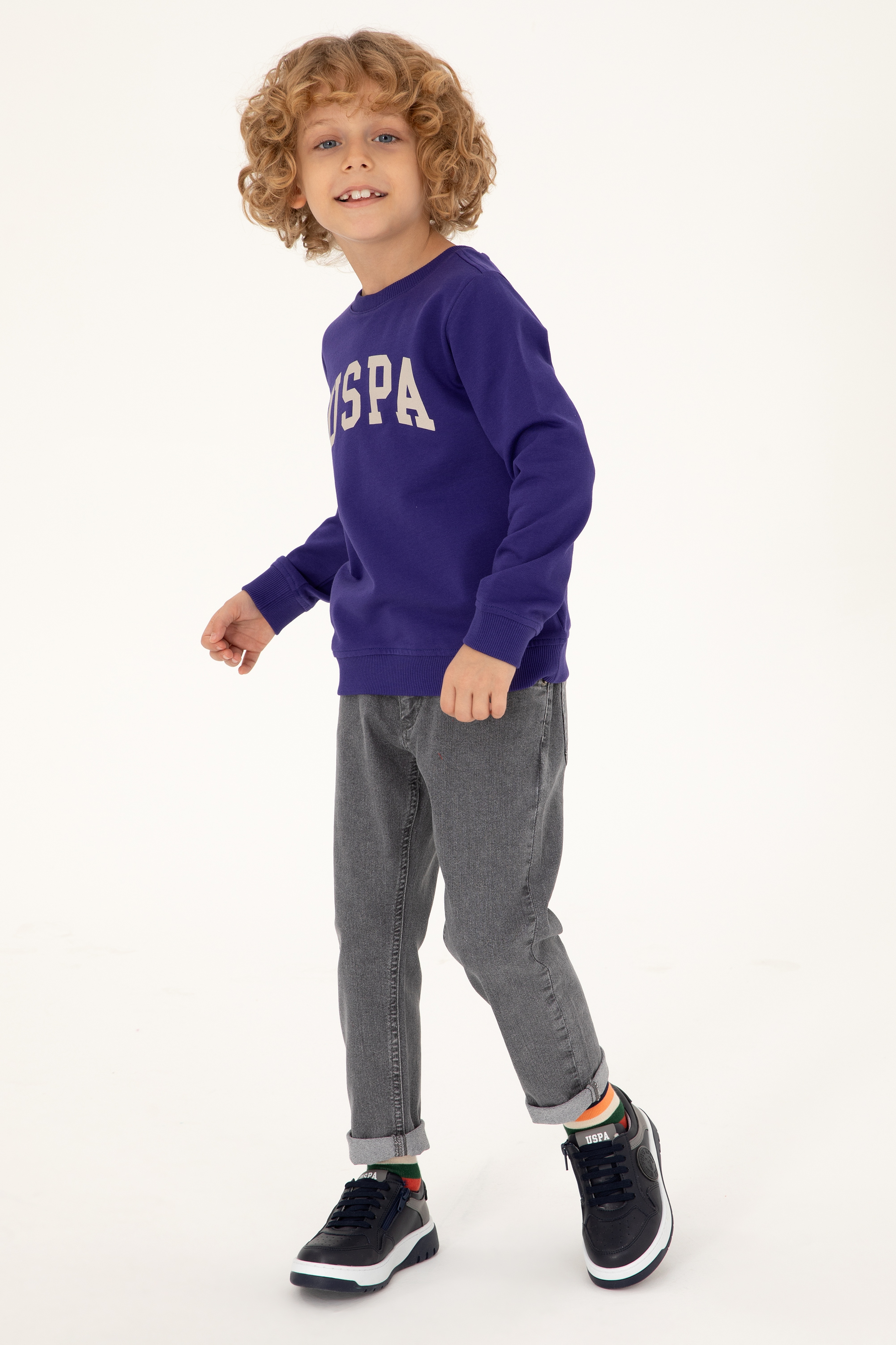Erkek Çocuk Mor Basic Bisiklet Yaka Sweatshirt - Image 2