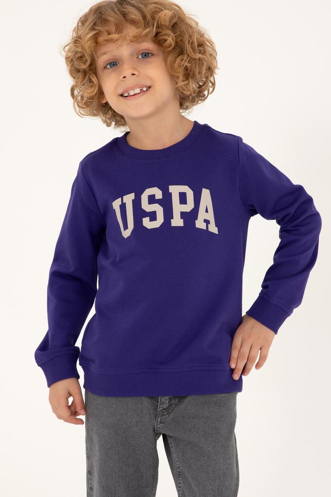 Erkek Çocuk Mor Basic Bisiklet Yaka Sweatshirt