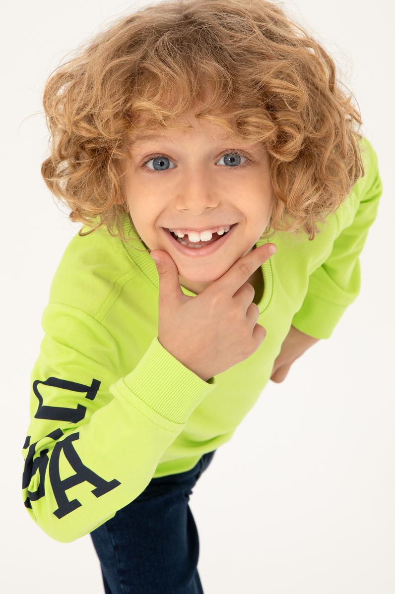 Erkek Çocuk Elma Yeşili Bisiklet Yaka Sweatshirt