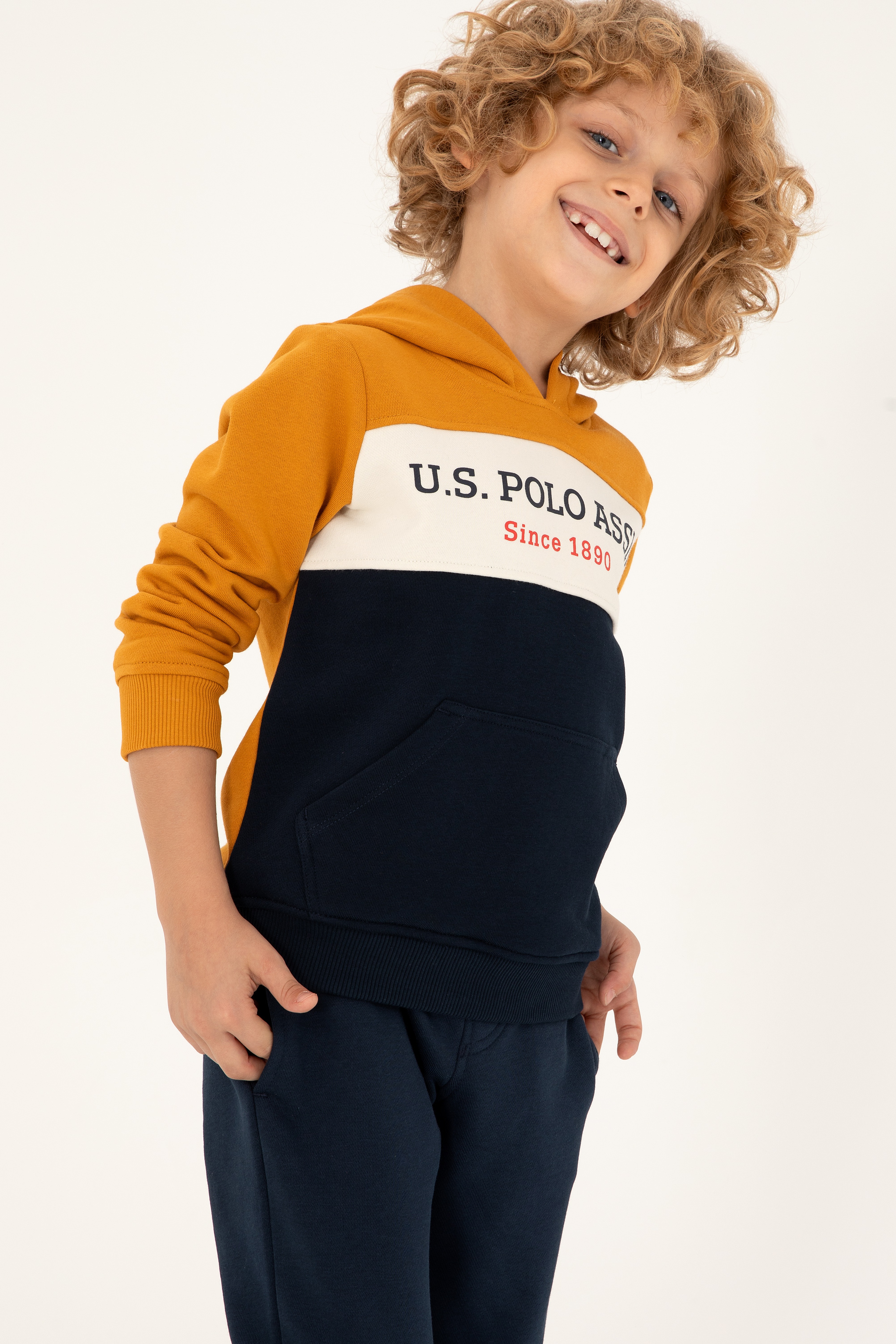 Erkek Çocuk Hardal Kapüşonlu Sweatshirt - Image 1