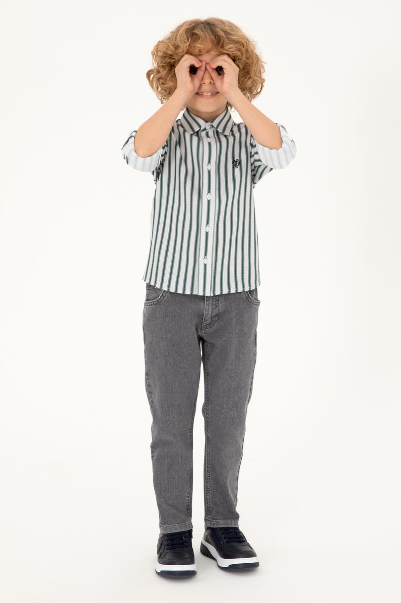 Erkek Çocuk Koyu Yeşil Uzun Kollu Gömlek