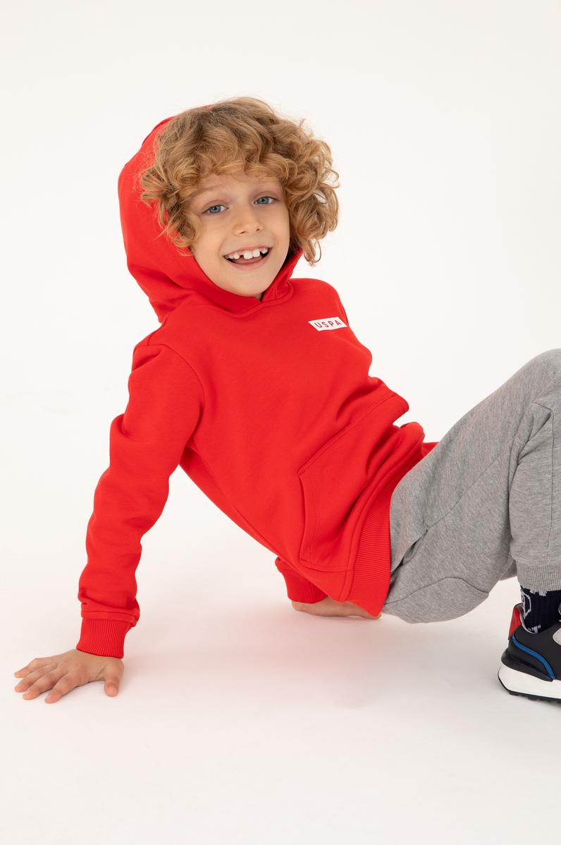 Erkek Çocuk Kırmızı Kapüşonlu Sweatshirt