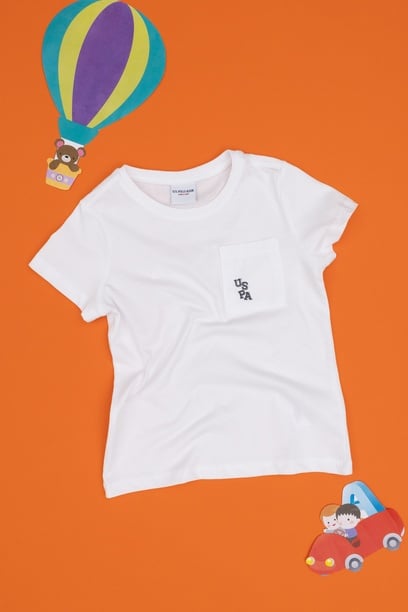 Erkek Çocuk Beyaz Bisiklet Yaka Tişört