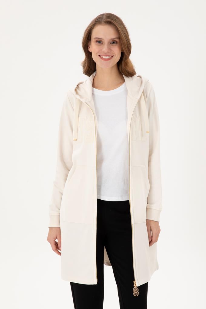 Kadın Krem Kapüşonlu Sweatshirt