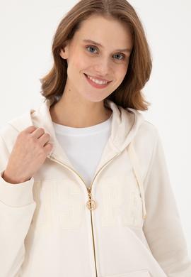 Kadın Krem Kapüşonlu Sweatshirt - 50289544054