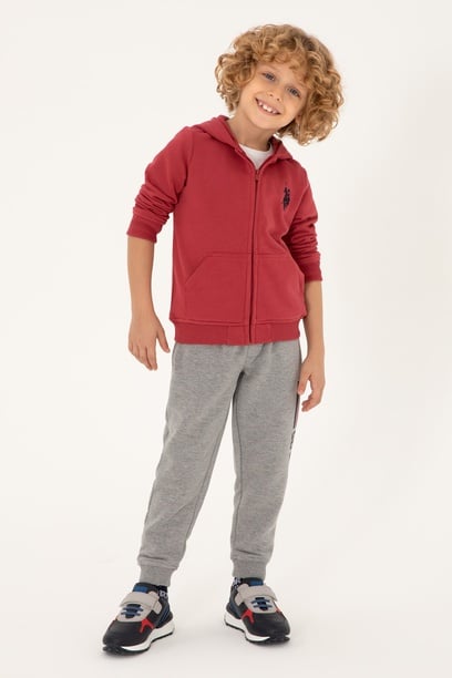 Erkek Çocuk Vişne Basic Fermuarlı Sweatshirt
