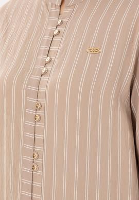 Kadın Kum Uzun Kollu Çizgili Tunik Gömlek - 50290024003