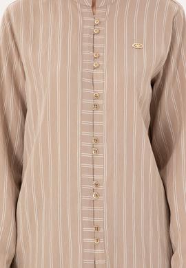 Kadın Kum Uzun Kollu Çizgili Tunik Gömlek - 50290024003
