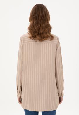 Kadın Kum Uzun Kollu Çizgili Tunik Gömlek - 50290024003