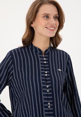 Kadın Lacivert Uzun Kollu Çizgili Tunik Gömlek - 50290024011