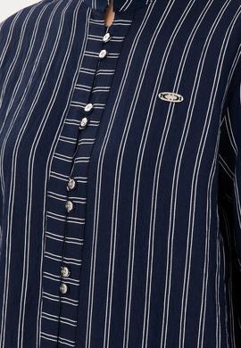 Kadın Lacivert Uzun Kollu Çizgili Tunik Gömlek - 50290024011