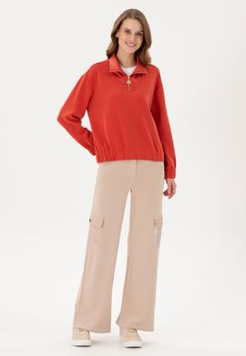 Kadın Kiremit Dik Yaka Sweatshirt - 50292356011