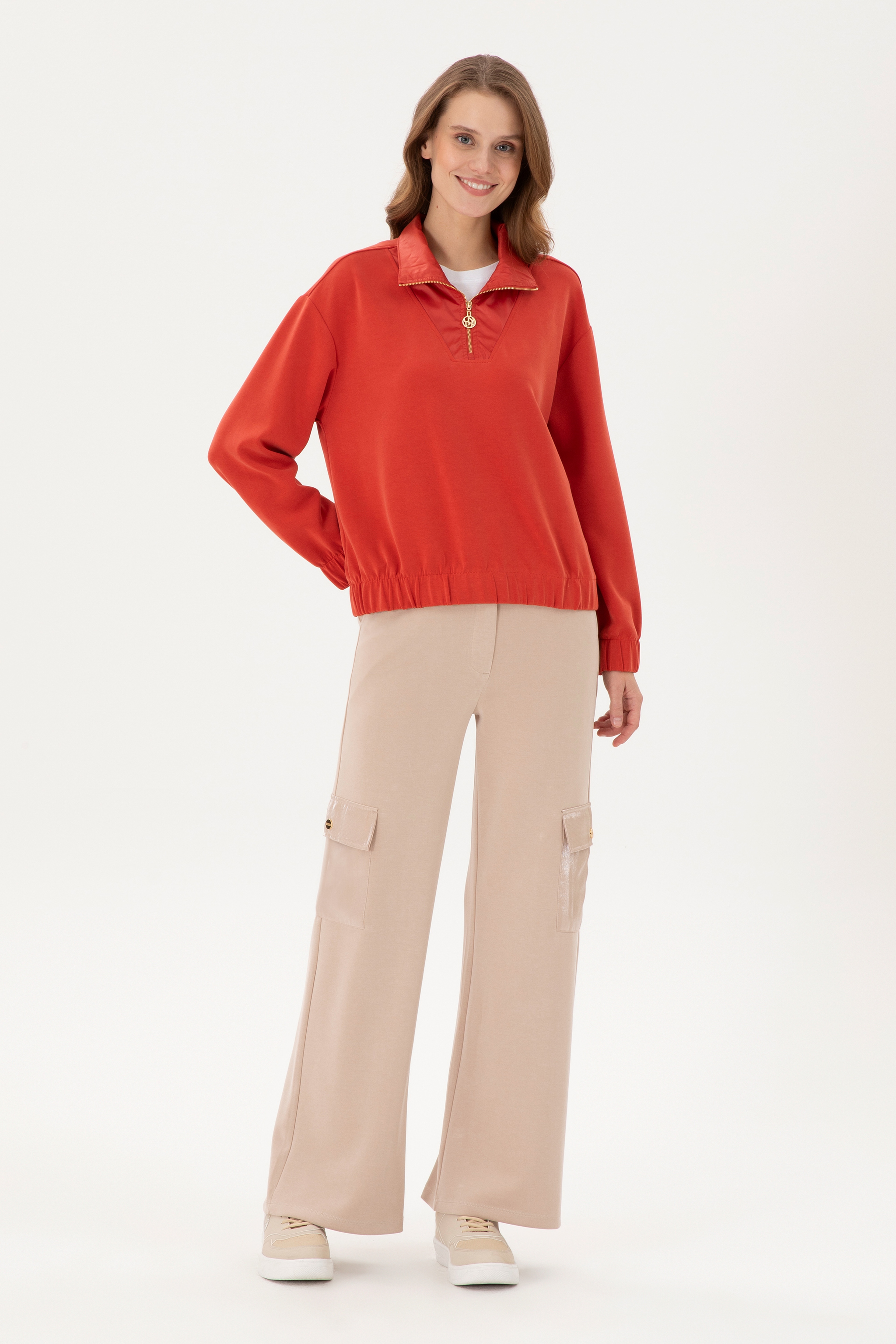 Kadın Kiremit Dik Yaka Sweatshirt - Image 4