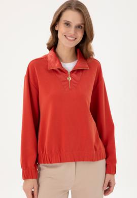 Kadın Kiremit Dik Yaka Sweatshirt - 50292356011