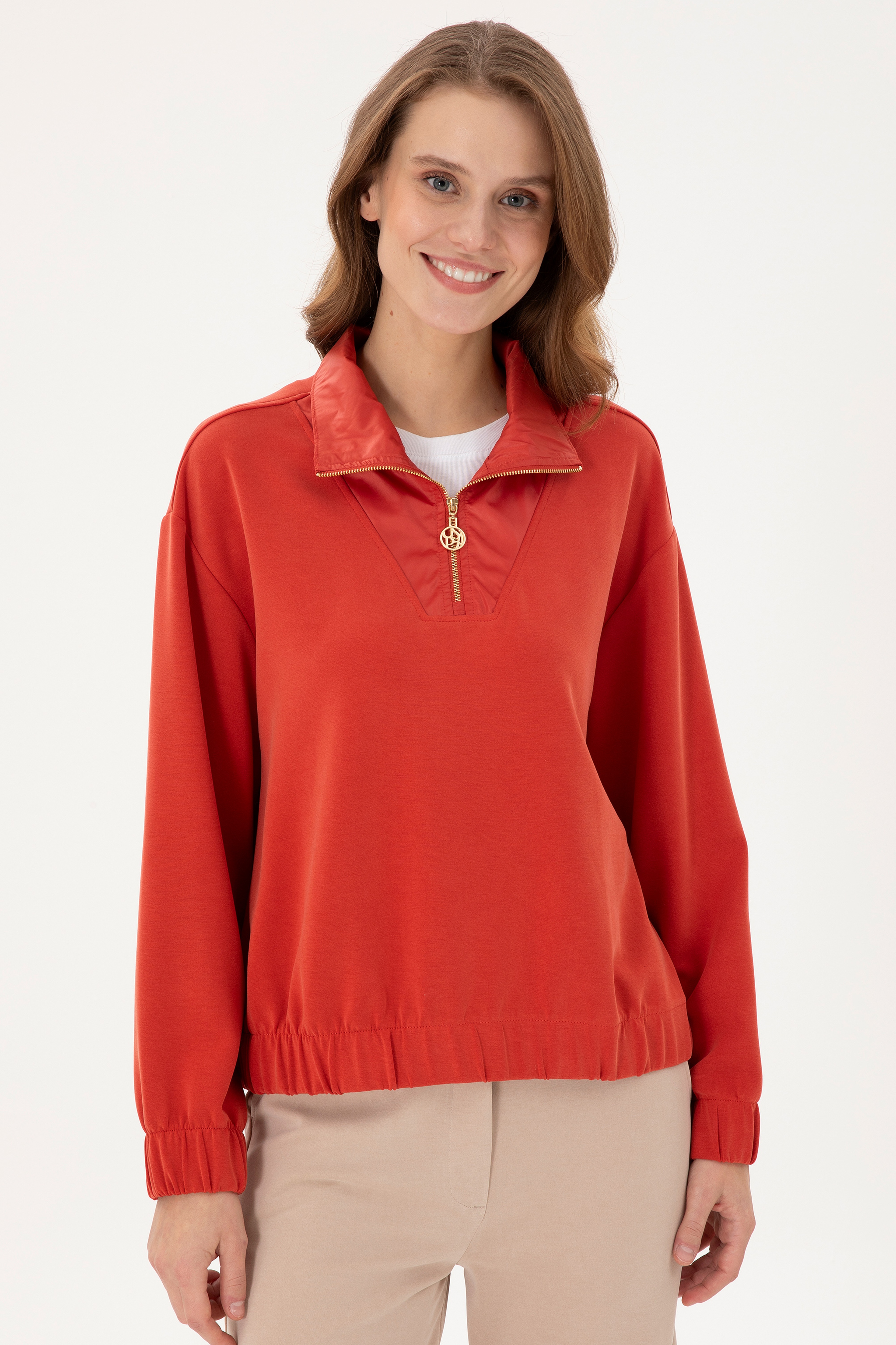 Kadın Kiremit Dik Yaka Sweatshirt - Image 3