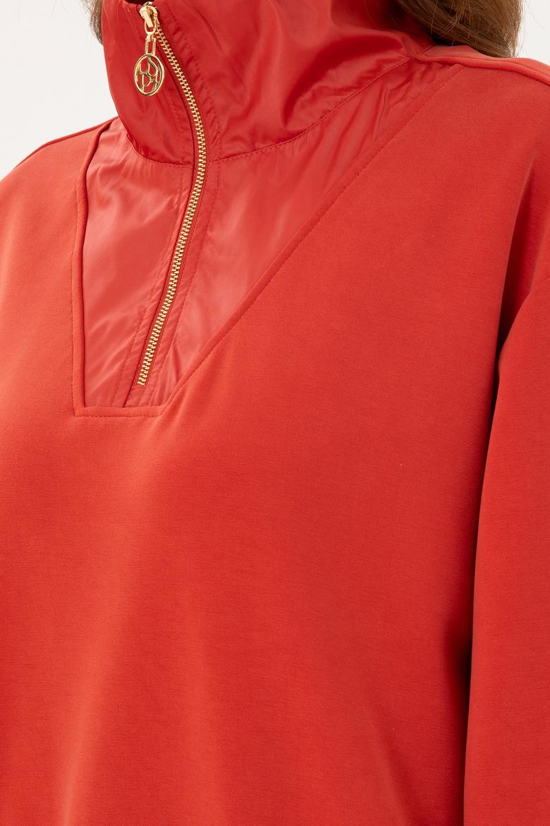 Kadın Kiremit Dik Yaka Sweatshirt - 50292356011