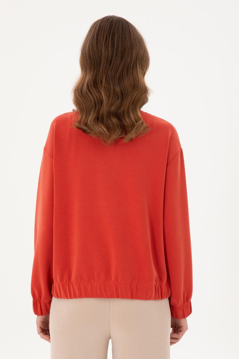 Kadın Kiremit Dik Yaka Sweatshirt - 50292356011