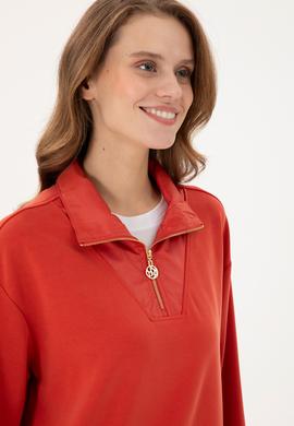 Kadın Kiremit Dik Yaka Sweatshirt - 50292356011