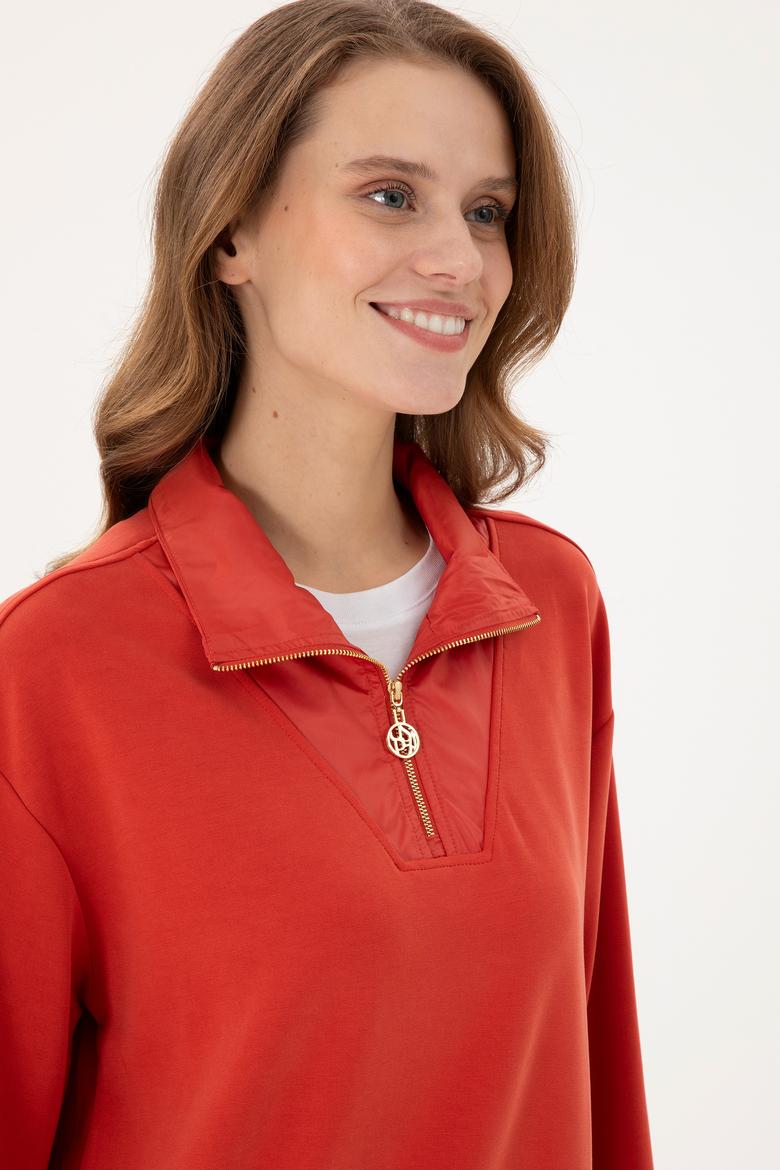 Kadın Kiremit Dik Yaka Sweatshirt - 50292356011