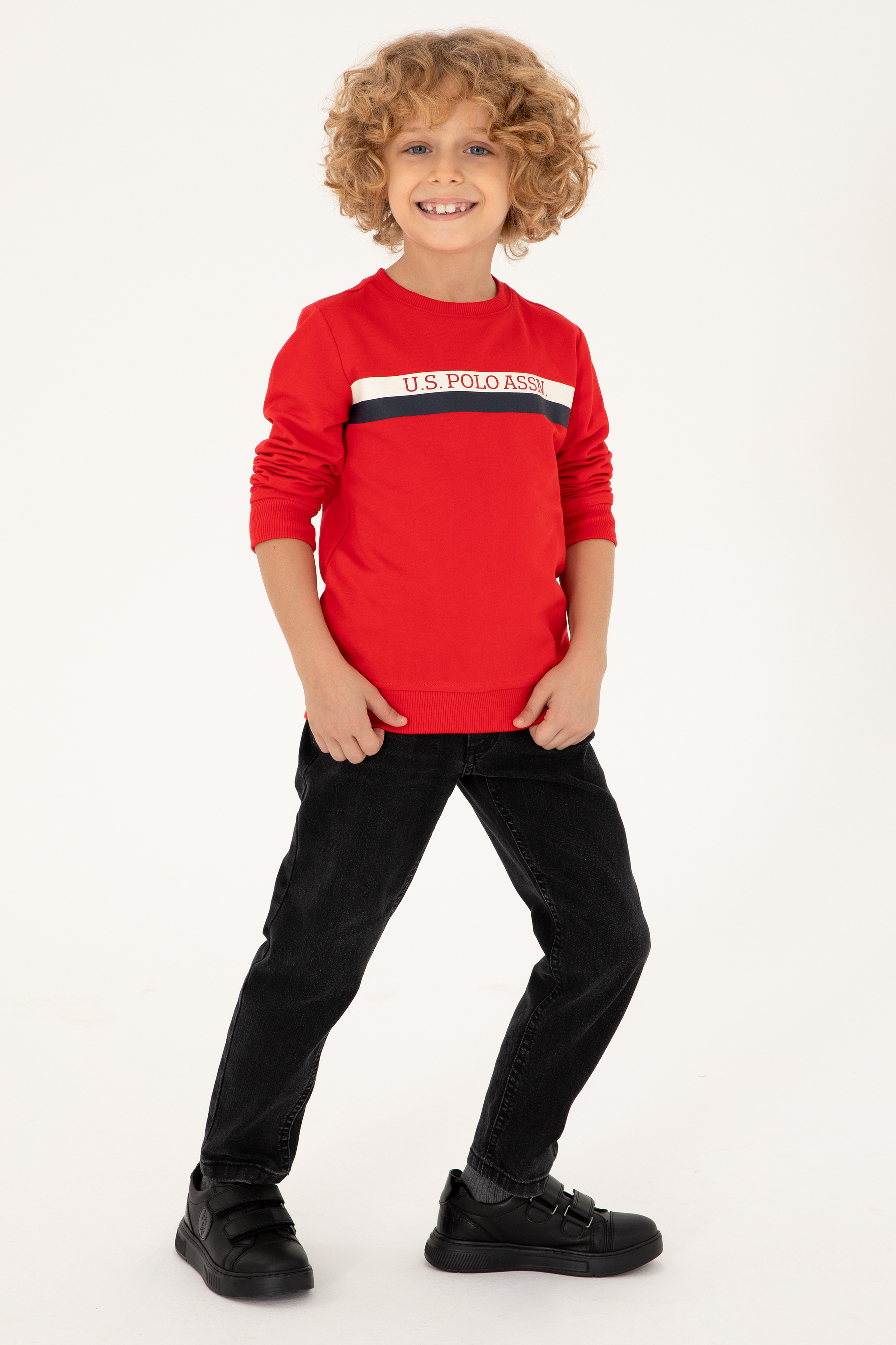 Erkek Çocuk Kırmızı Bisiklet Yaka Sweatshirt - Image 2