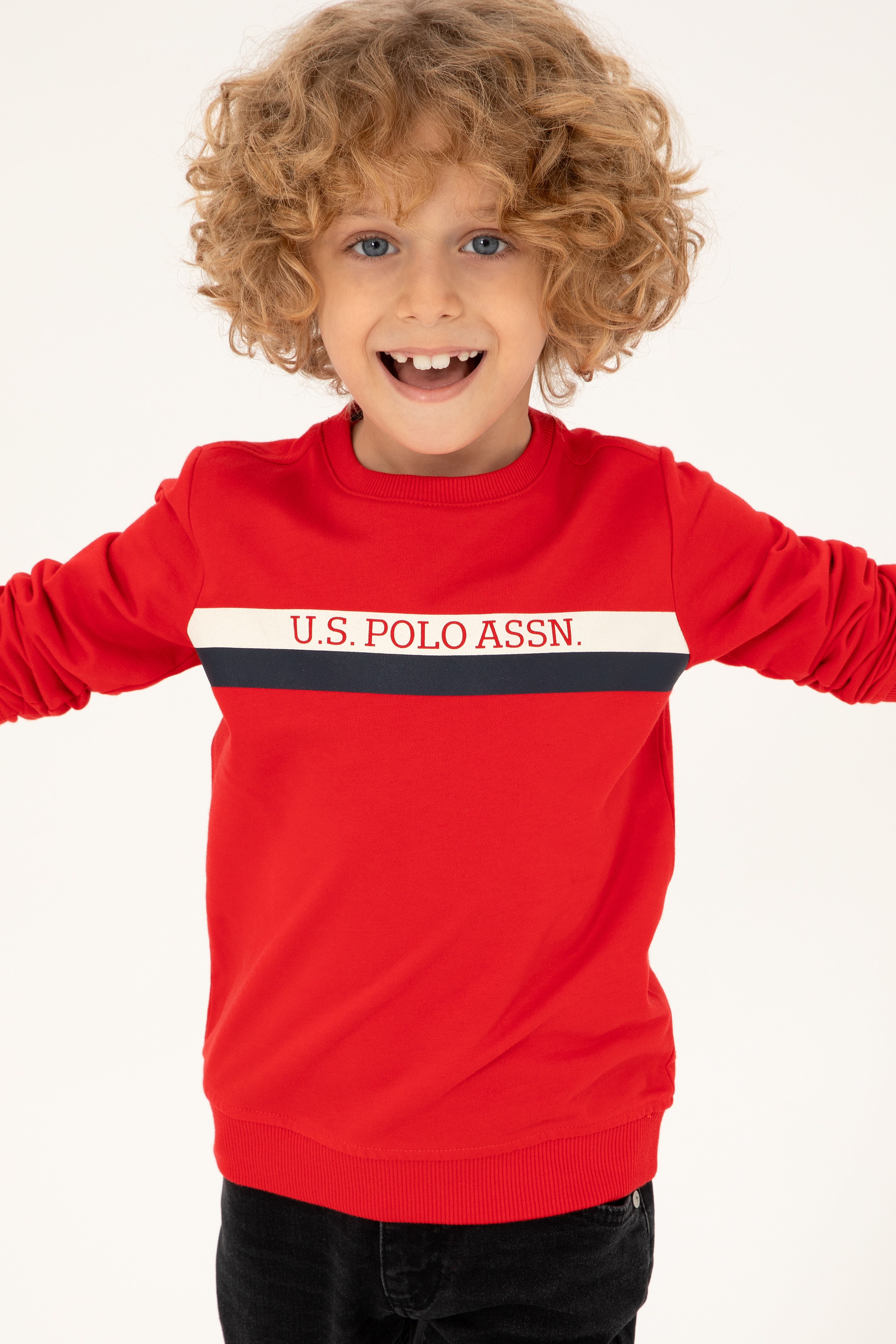 Erkek Çocuk Kırmızı Bisiklet Yaka Sweatshirt - Image 1